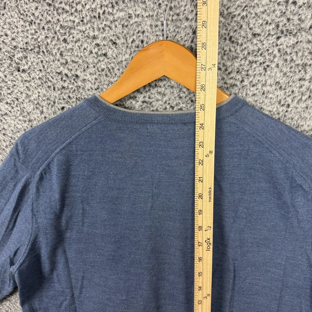 J Hilburn Sweater Mens Medium Blue Wool Cashmere V Neck Lightweight Knit M